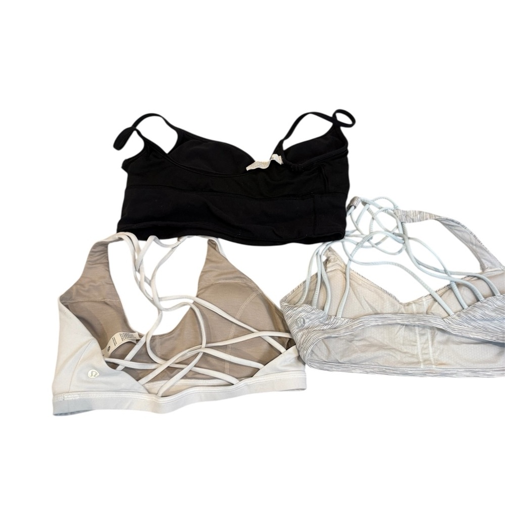 lululemon Strappy Sports Bra bundle- Black, White, Gray size 8 - Picture 2 of 4